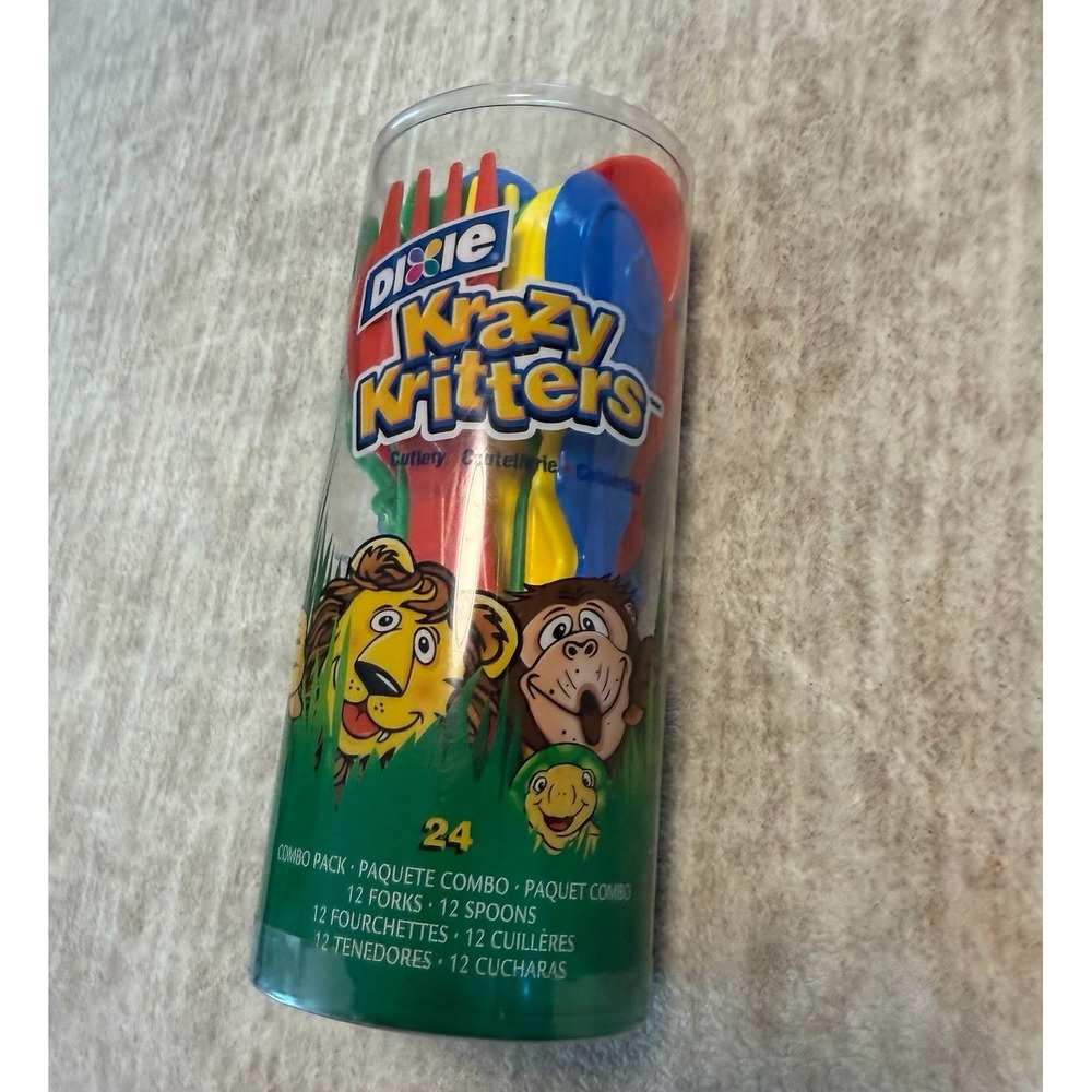 Dixie Krazy Kritters Animal Kids Cutlery Set 24 Pc Forks Spoons Tube 2003‎